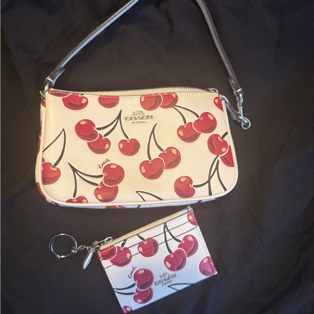 Coach Cherry Print Cream and Red Clutch Set